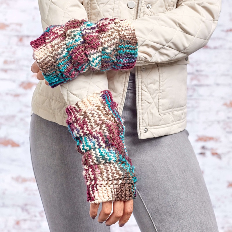 Red Heart Knit Dragon Scale Mitts