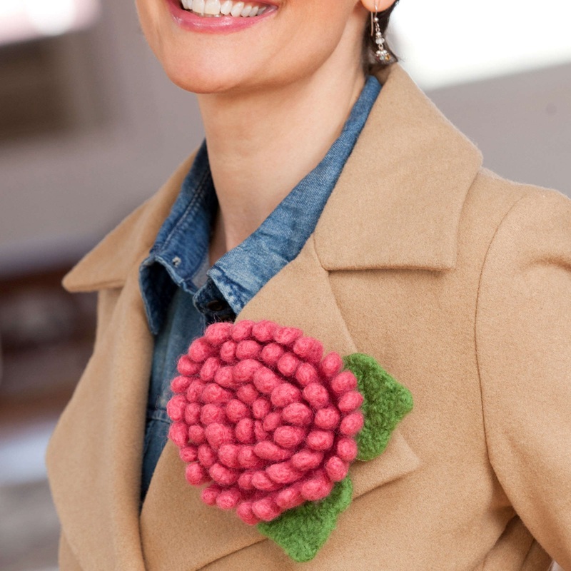 Red Heart Crochet Felted Chrysanthemum Pin