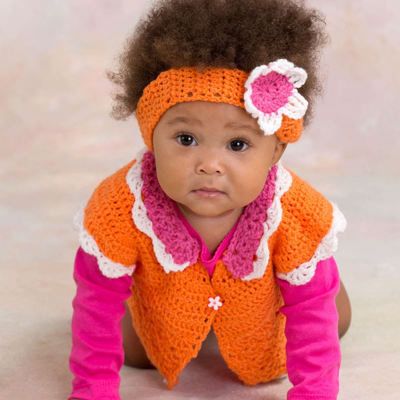 Red Heart Crochet Flower Petal Sweater & Headband