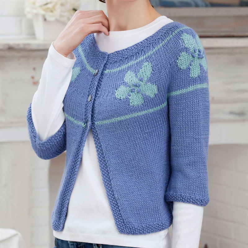 Red Heart Floral Yoke Knit Cardigan