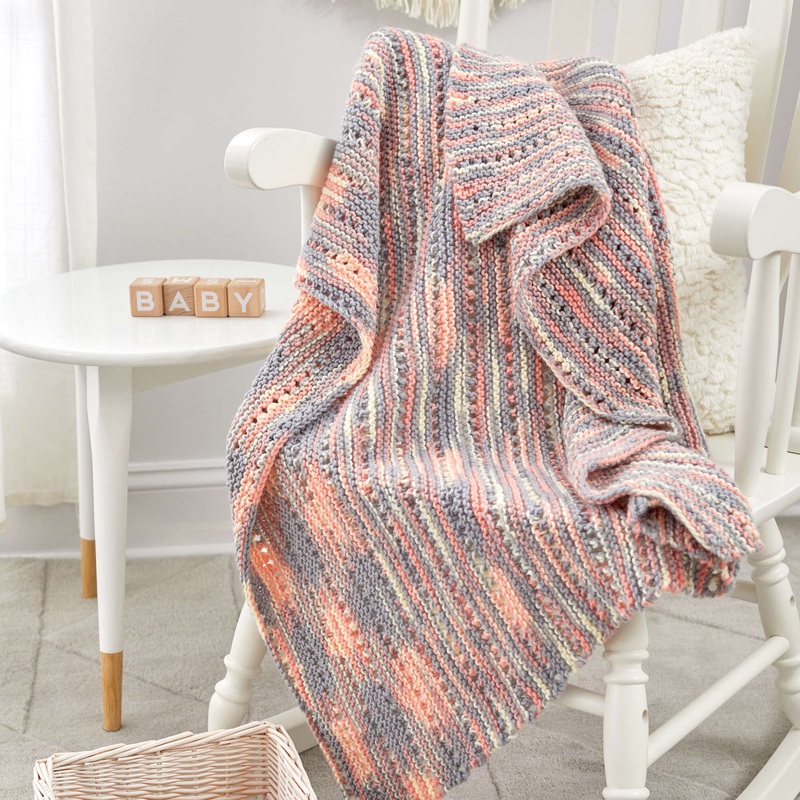 Red Heart Garter Lace Knit Baby Blanket