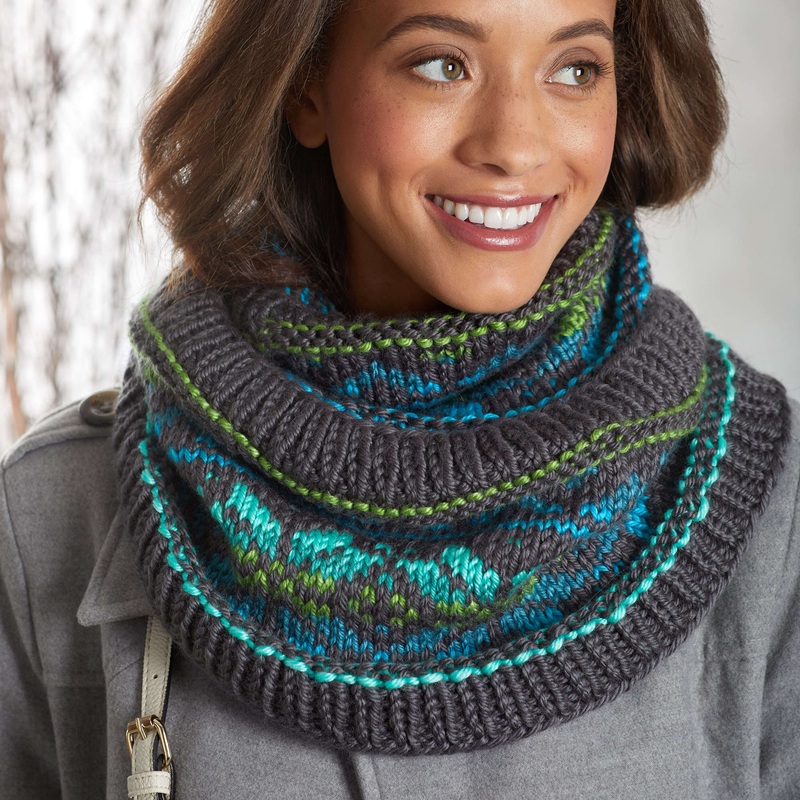 Red Heart Knit Fair Isle Stranded Cowl