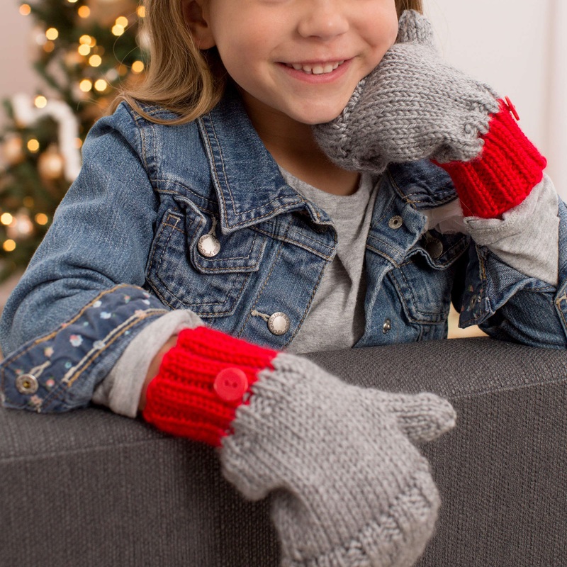 Red Heart Knit Flip-Top Kids’ Mittens