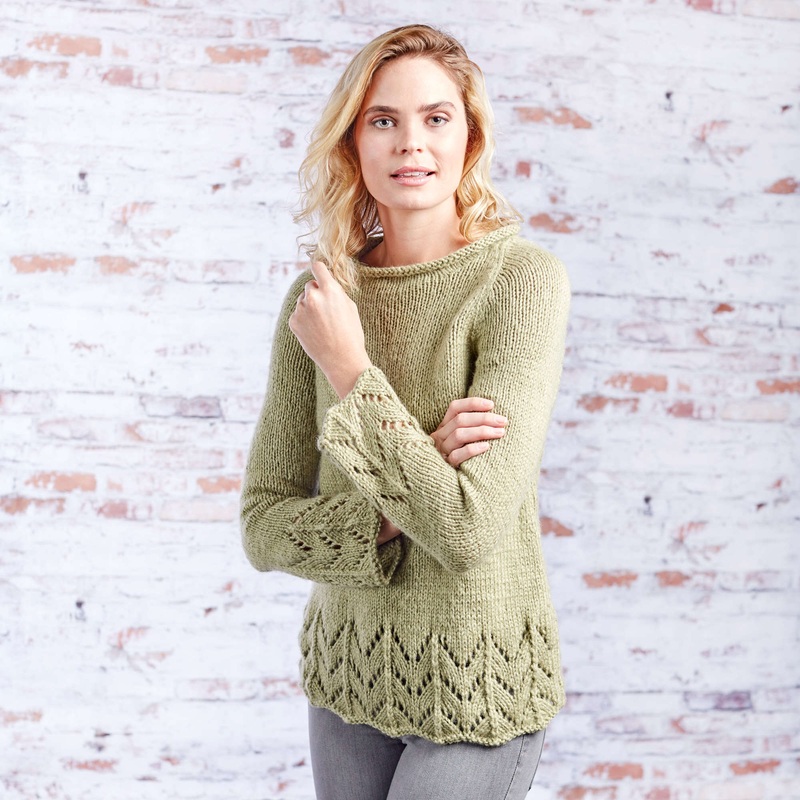 Red Heart Knit Fluted Lace Pullover