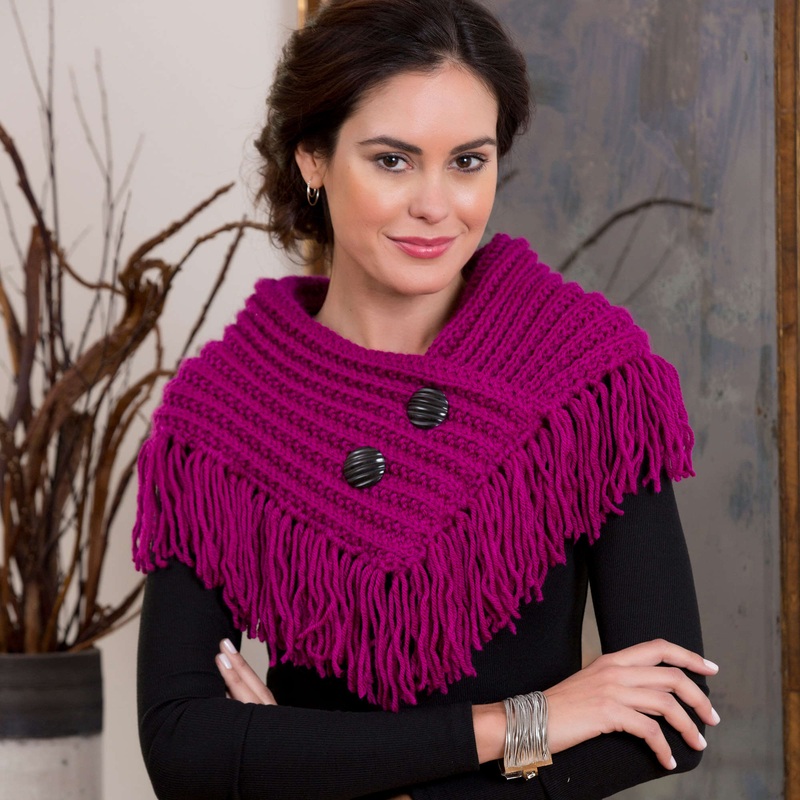 Red Heart Knit Fringed Cowl|Single Size