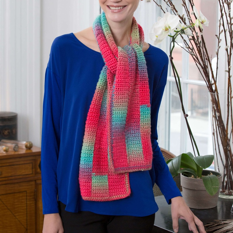 Red Heart Crochet Gradient Strip Scarf