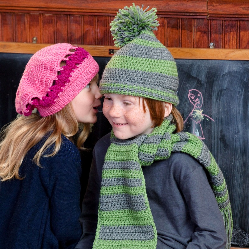 Red Heart Crochet Hat and Scarf for Boy