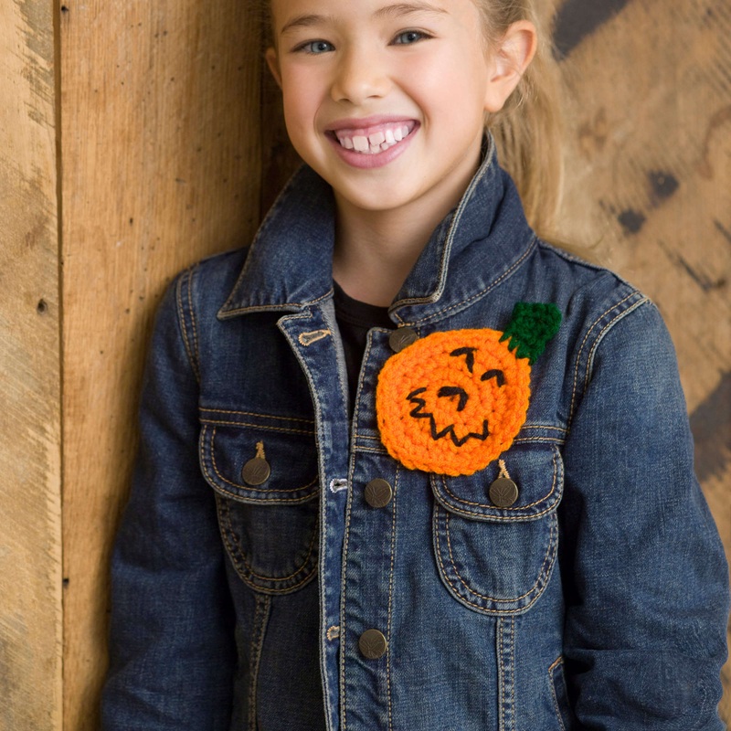 Red Heart Crochet Jack-O-Lantern Pin