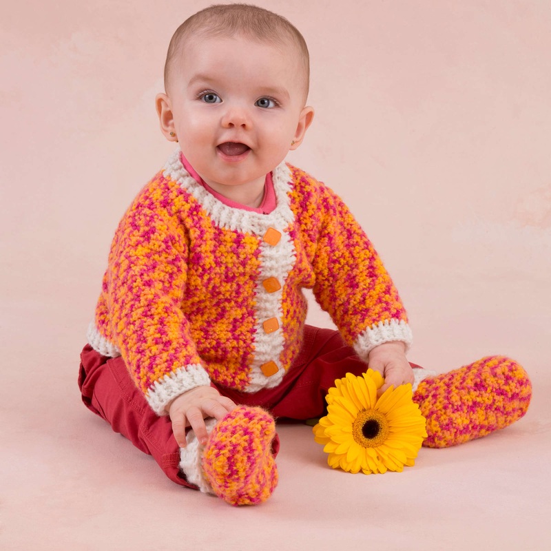Red Heart Happy Girl Crochet Cardigan and Booties