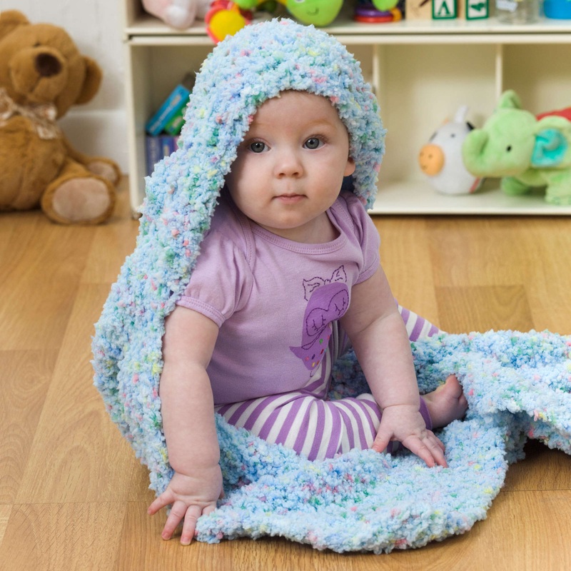 Red Heart Hooded Knit Baby Blanket