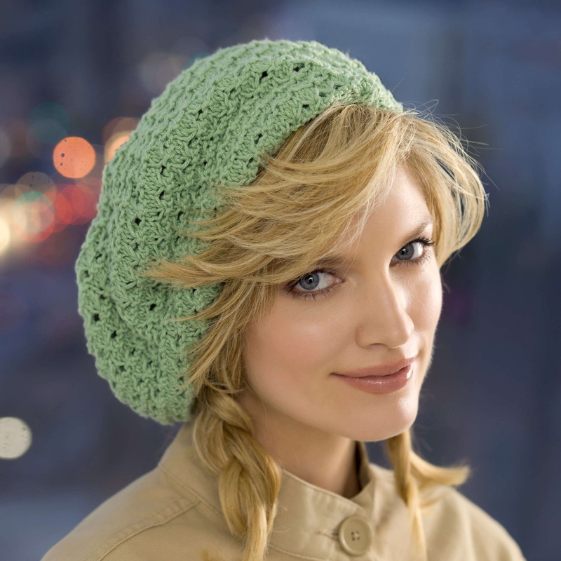Red Heart Knit Green Beret|Medium|Small