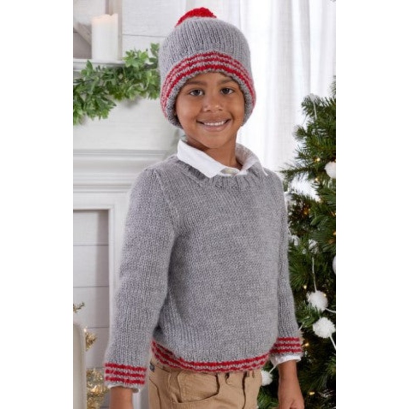 Red Heart Knit Holiday Classic Sweater and Hat