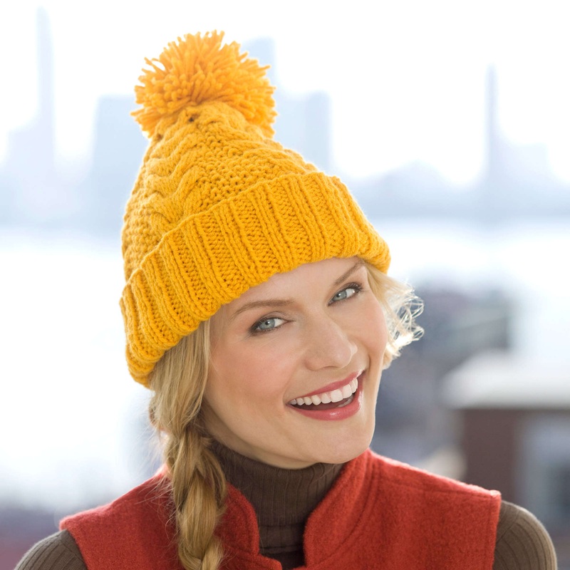 Red Heart Knit Horseshoe Cable Hat