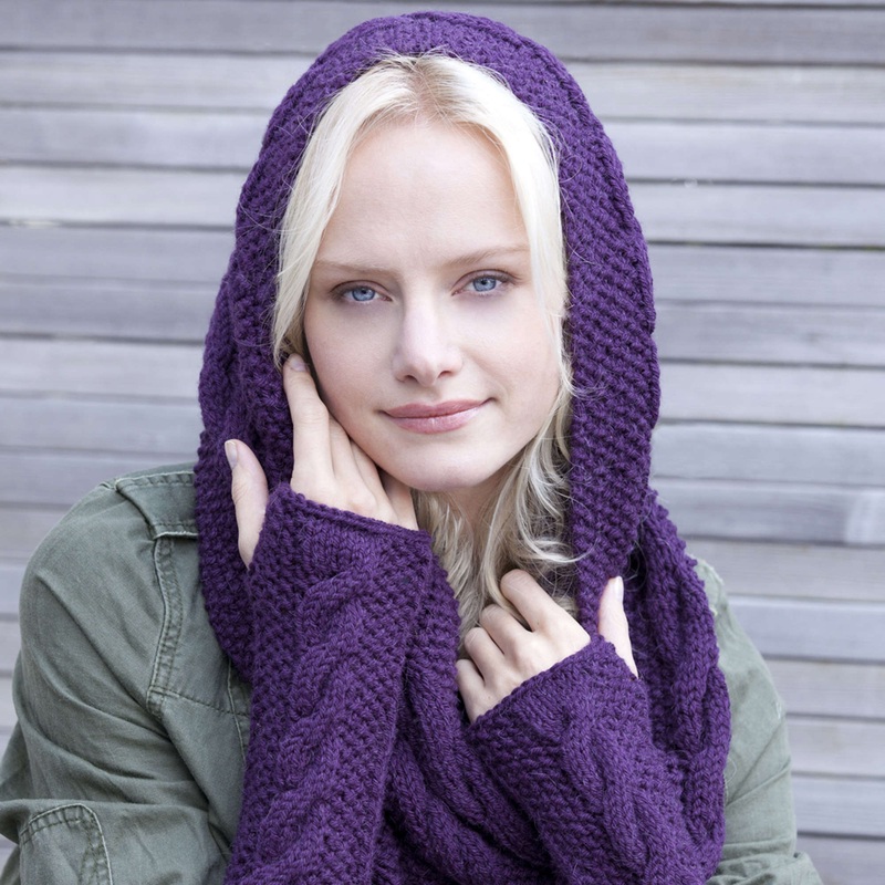 Red Heart Knit Infinity Trinity Cowl and Wristers