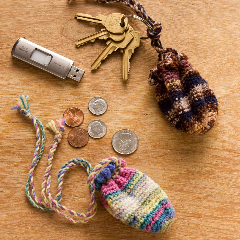 Red Heart Crochet Key Ring Pouch