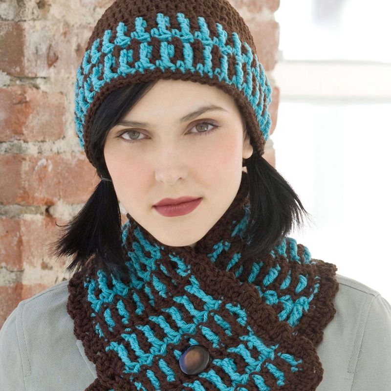 Red Heart Crochet Lake House Hat & Scarf