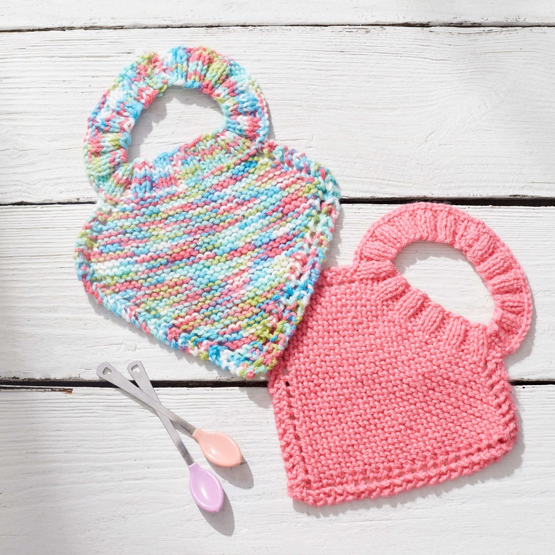 Red Heart Knit Baby Bibs|Multicolored|Pink