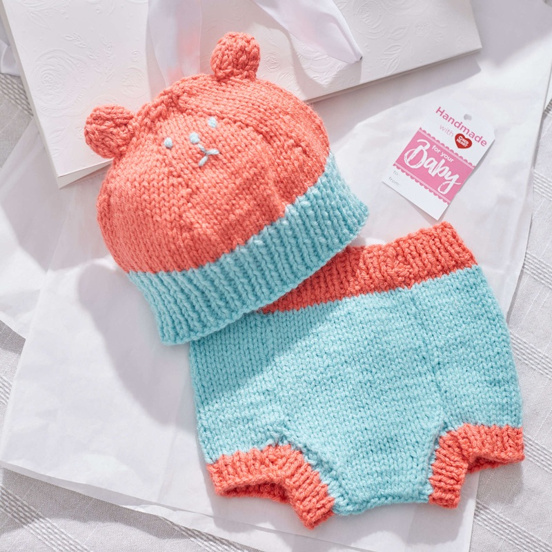 Red Heart Knit Bear Hat and Diaper Cover