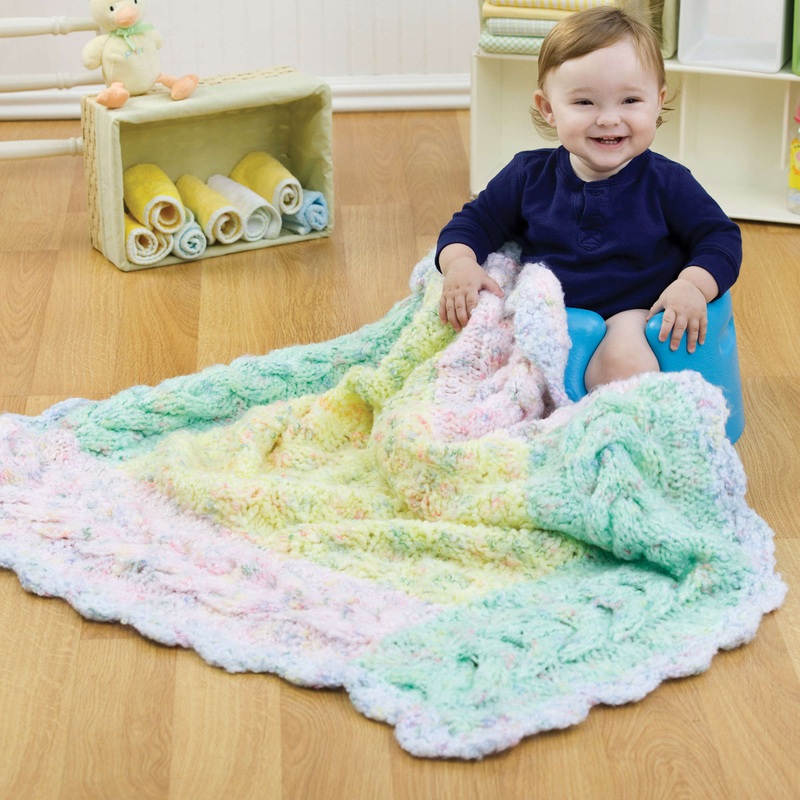 Red Heart Knit Cable-Border Blanket