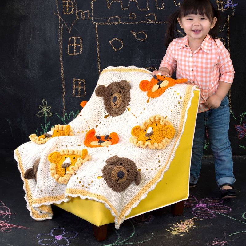 Red Heart Lions and Tigers and Bears Crochet Blanket