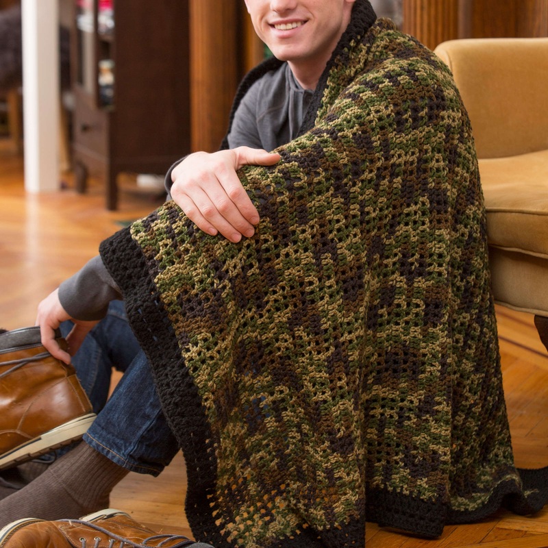 Red Heart Crochet Man Cave Throw
