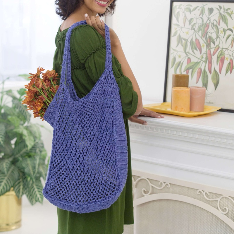Red Heart Crochet Mesh Market Bag