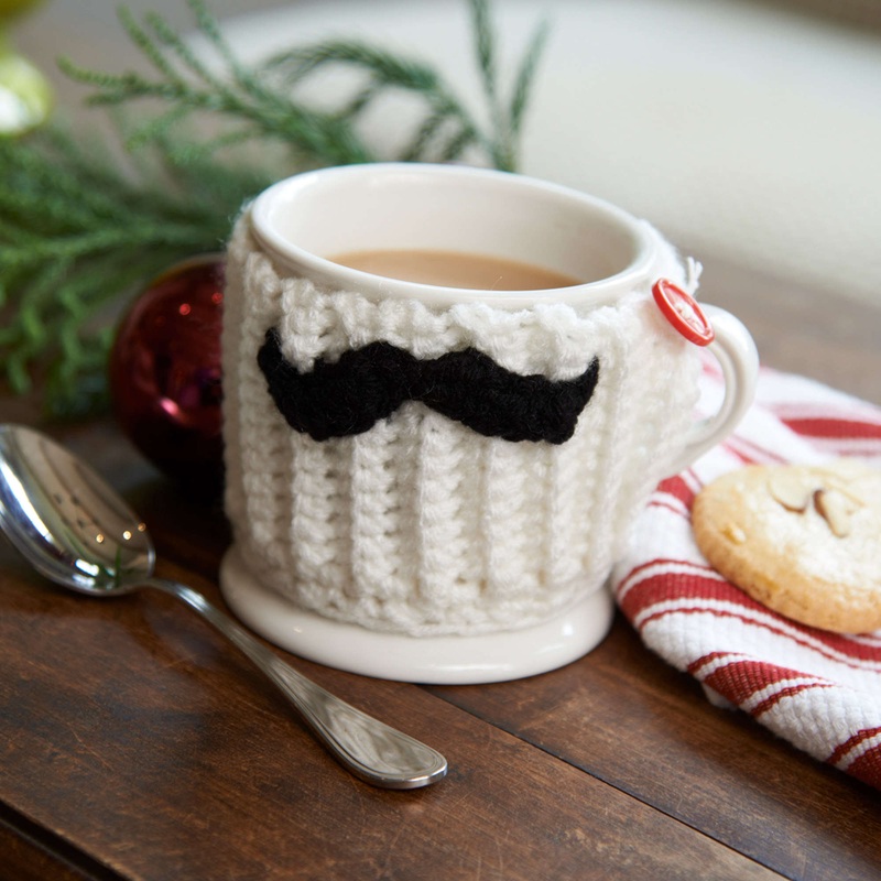 Red Heart Crochet Mustache Mug Hug