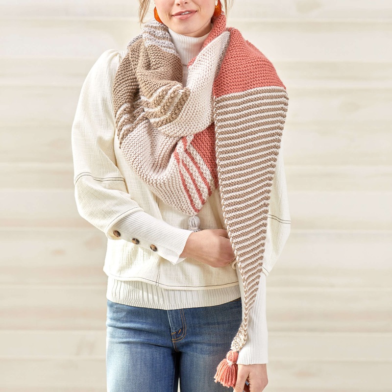 Red Heart Knit Long and Stripy Shawl