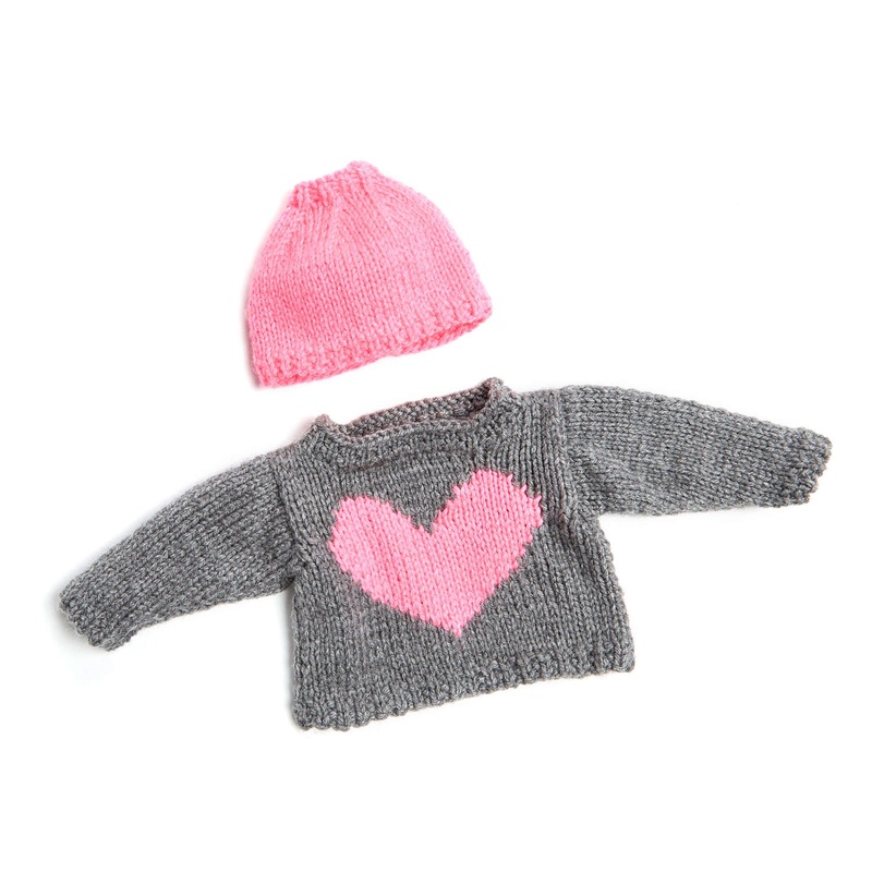 Red Heart Knit Love My Doll Sweater & Messy Bun Hat