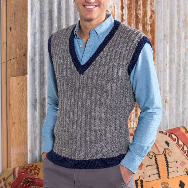 Red Heart Knit Man’s Seeded Rib Vest