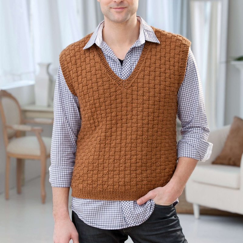 Red Heart Knit Men’s Basketweave Vest