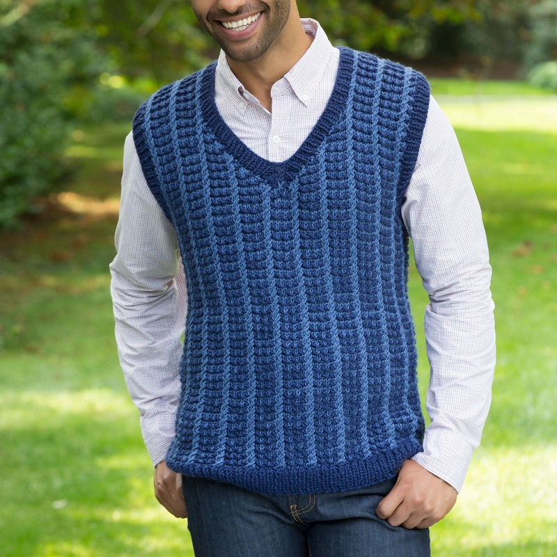 Red Heart Knit Men’s Mosaic Vest