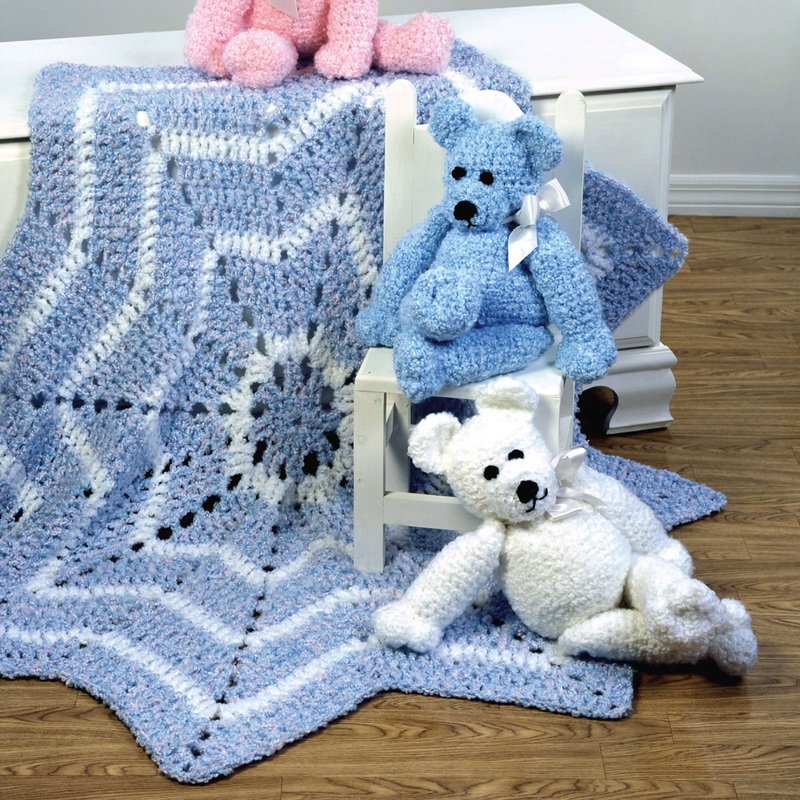 Red Heart Merry-Go-Round Crochet Blanket & Teddy Bear