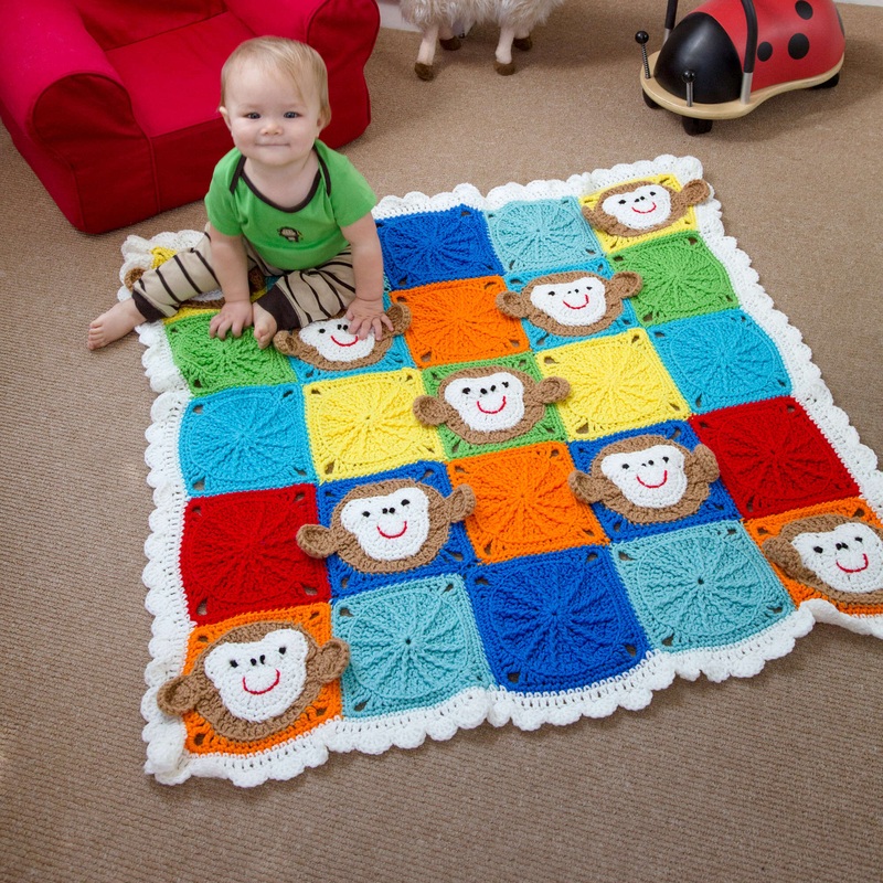 Red Heart Monkey Around Crochet Baby Blanket