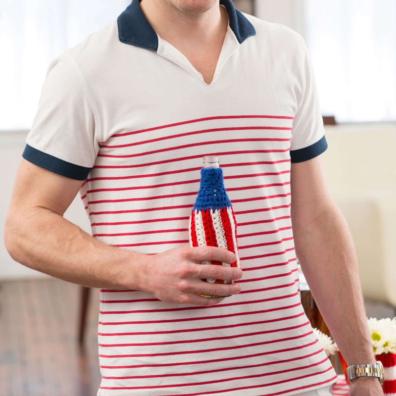 Red Heart Crochet Patriotic Stripes Bottle Cozy