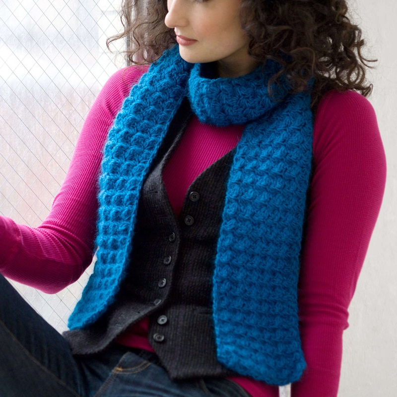Red Heart Crochet Puff Stitch Scarf