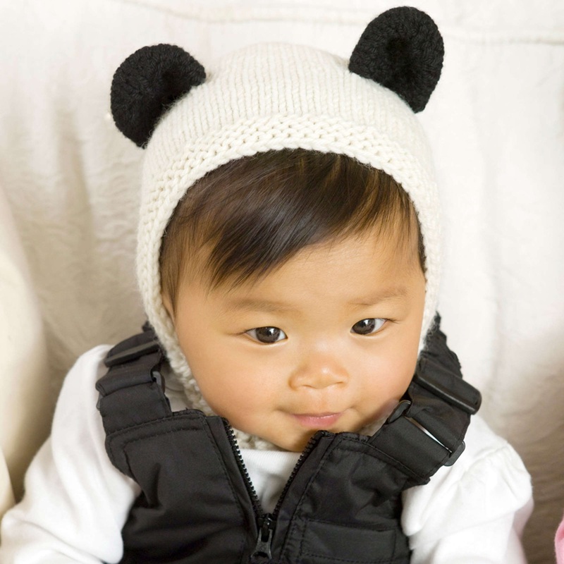 Red Heart Knit Panda Cub Hat & Mitts