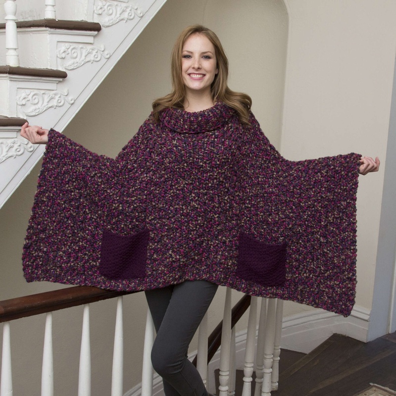 Red Heart Knit Pocket Poncho|Large|Small