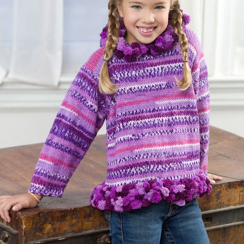 Red Heart Knit Pomp & Stripes Hoodie