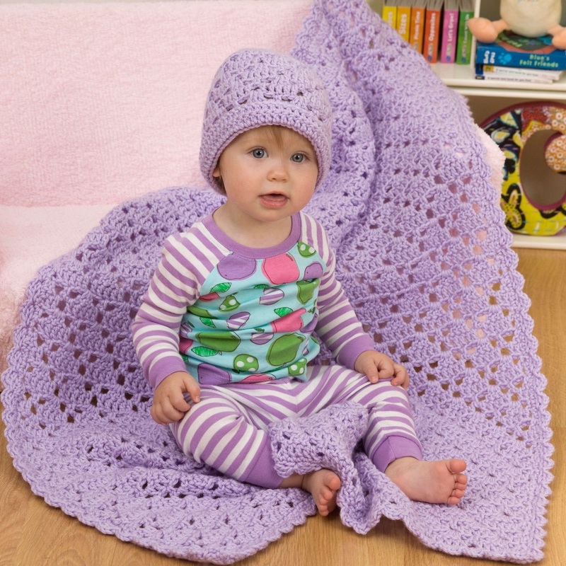 Red Heart One Ball Crochet Baby Blanket and Hat