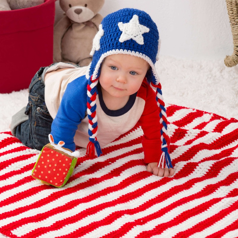 Red Heart Patriotic Stripes Crochet Blanket & Hat