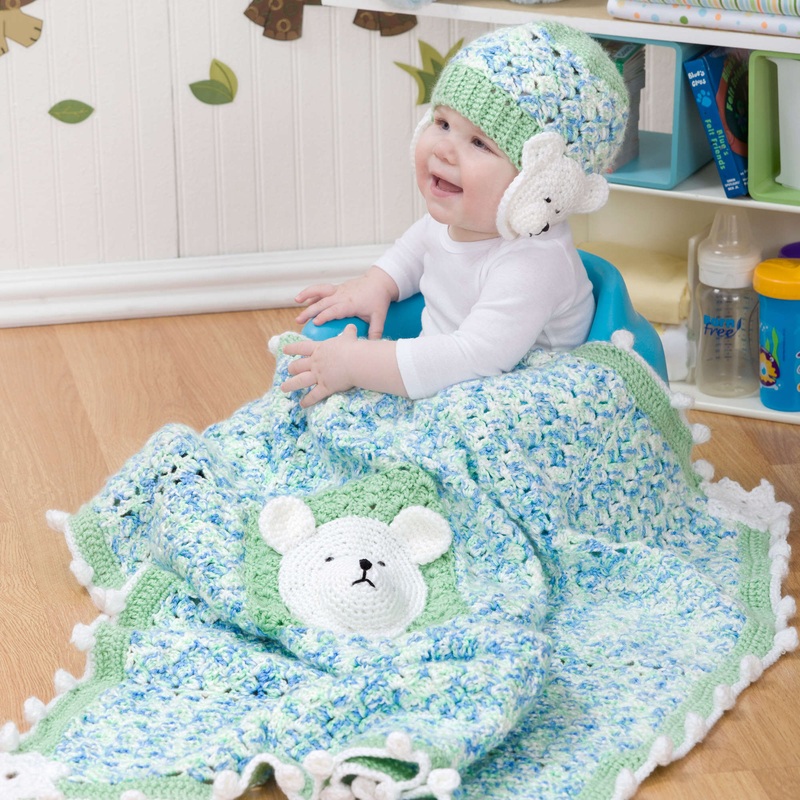 Red Heart Polar Bear Crochet Blanket & Hat