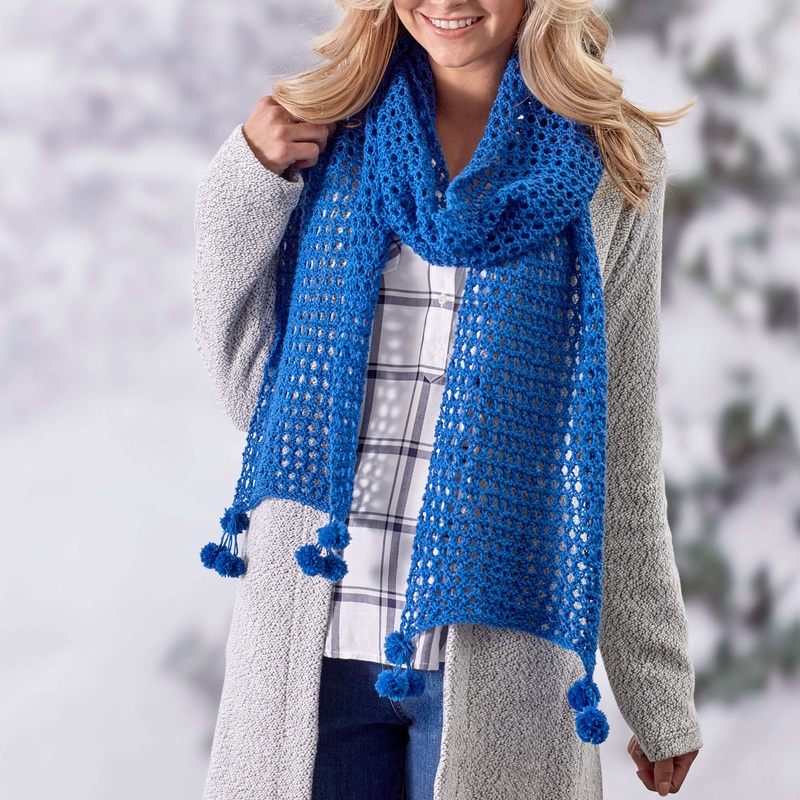 Red Heart Pompom Knit Scarf|Single Size