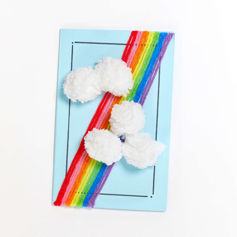 Red Heart Craft Rainbow and Clouds Greeting Card