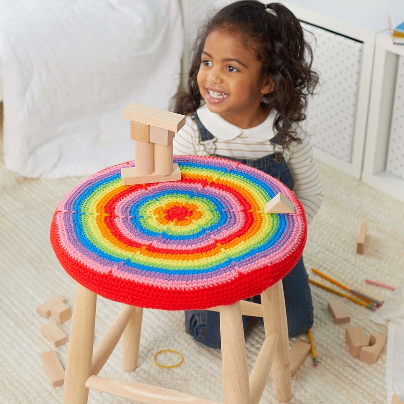 Red Heart Crochet Rainbow Burst Stool Cover