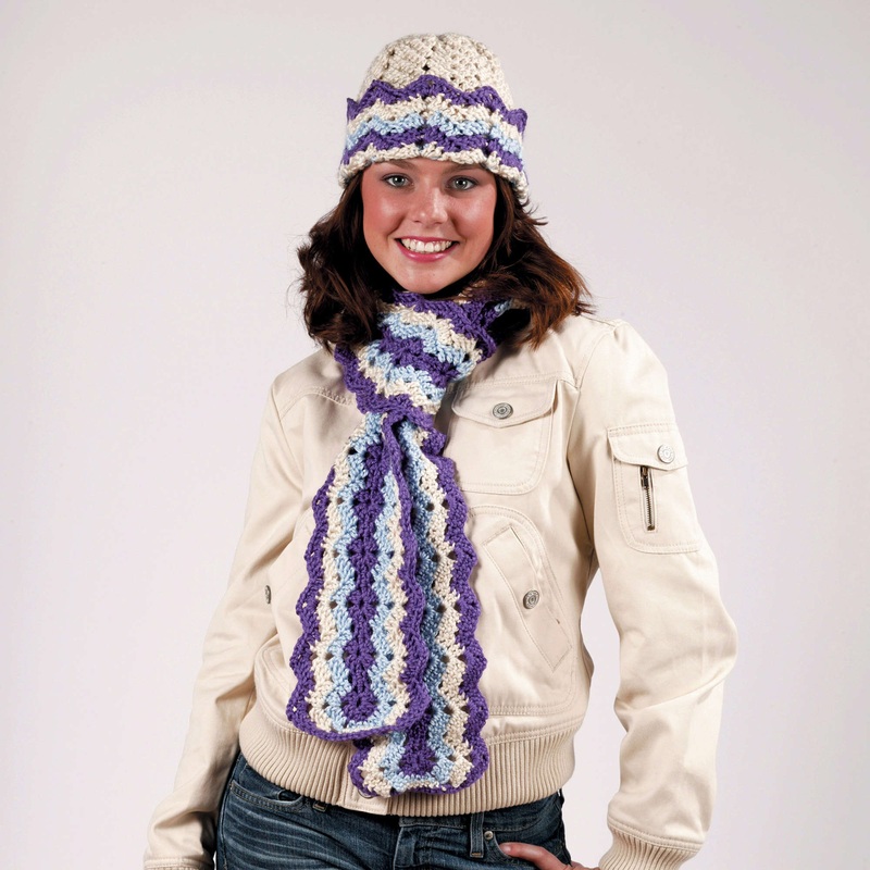 Red Heart Crochet Ripple Hat and Scarf