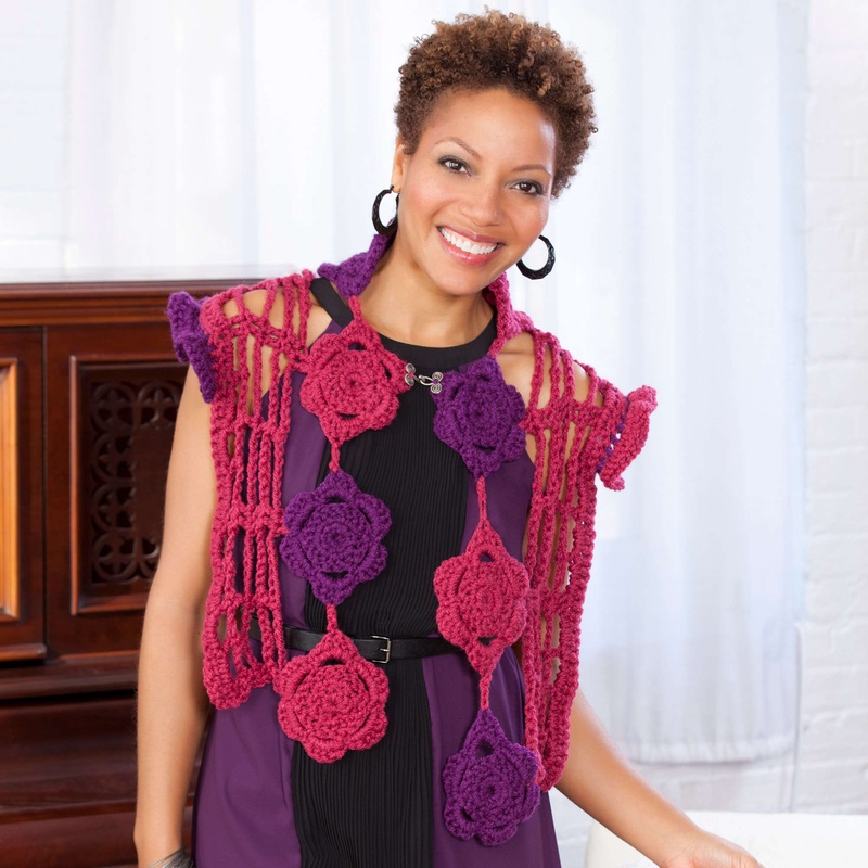 Red Heart Crochet Romantic Flower Capelet