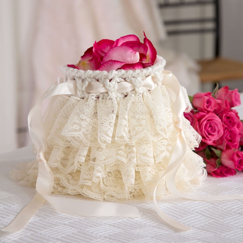 Red Heart Crochet Ruffled Wedding Bag