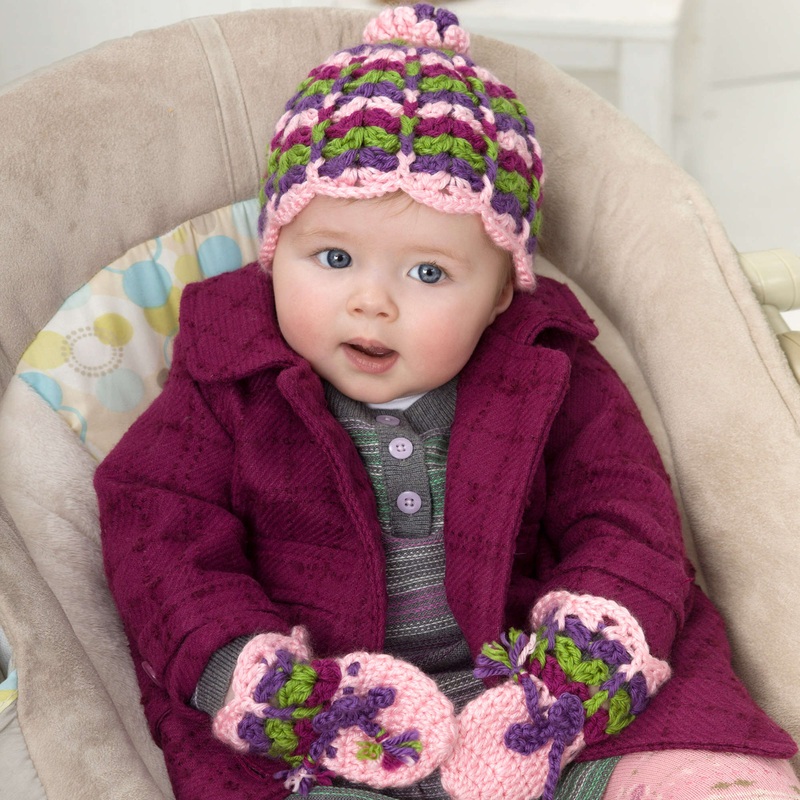 Red Heart Crochet Scalloped Baby Hat and Mittens
