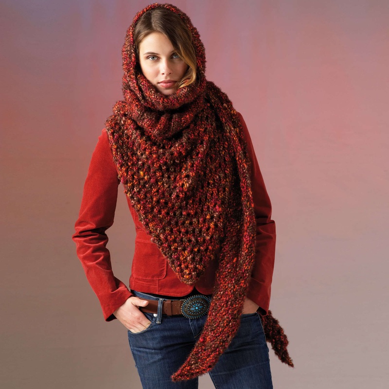 Red Heart Knit Roll Collar Wrap